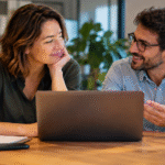 Man and Woman sitting at laptop